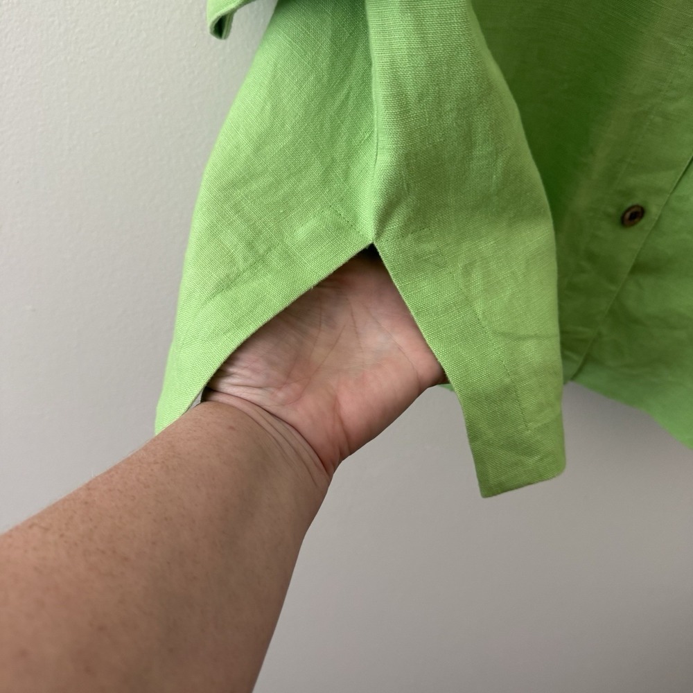 Chicos Lime 100% Linen Top Womens 3 (16/XL) Button Up Collared 3/4 Sleeve Shirt - Picture 5 of 8